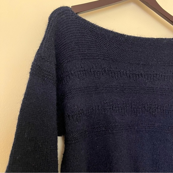 Hand Knit Wool Blend Navy Blue Sweater - Picture 3 of 4